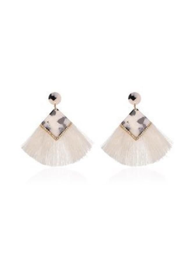 Earrings Bohemian Fan-shaped Long Tassel Earrings Women's Retro Fashion Corrugated Exaggerated Earrings Autumn And Winter