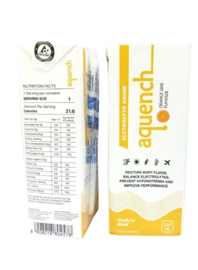 Aquench Electrolyte Drink, Orange Lime Flavour, 200 ml