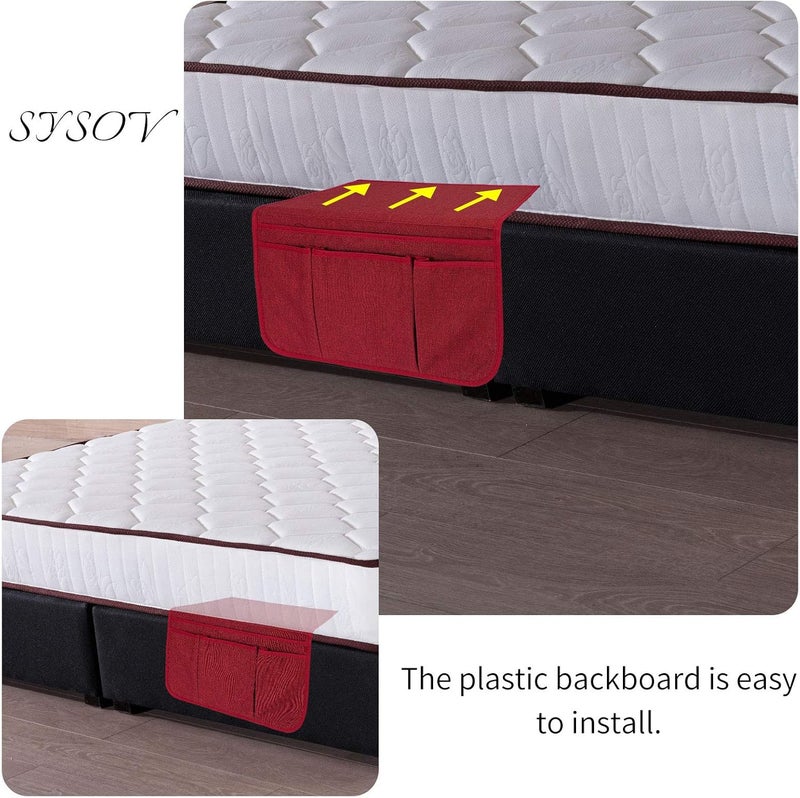 SYSOV Bedside Caddy Bedside Storage Organizer Magazine Phone Tablet iPad Remote Holder, Organizer Caddy for Home College Dorm Bed, Sofa, Bunk Bed (Burgundy) - Image 4
