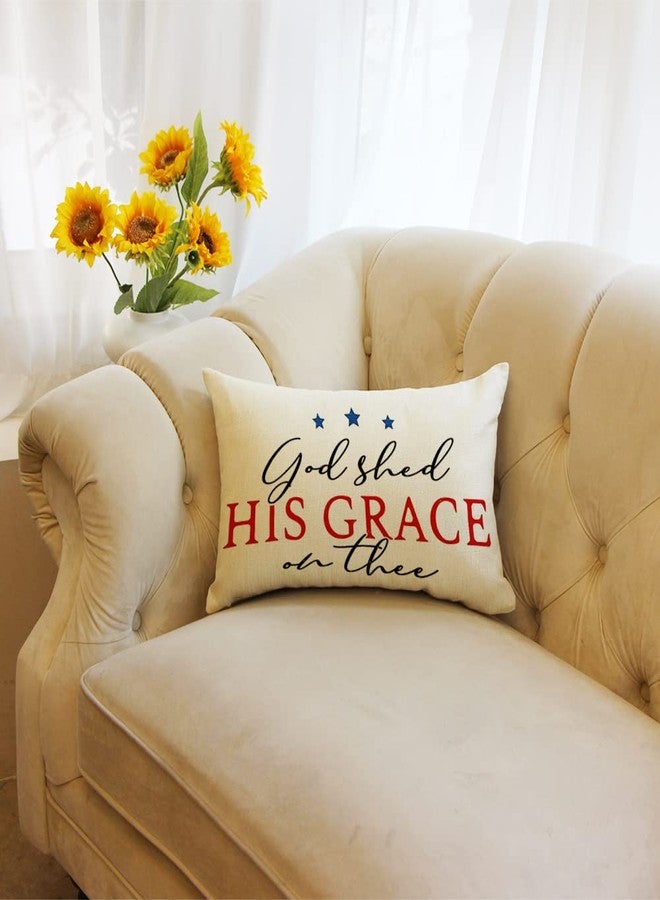 Ogiselestyle 4th of July Throw Pillow Cover, God Shed His Grace on Thee 12 x 20 Inch Patriotic Pillows Independence Memorial Day Cushion Case for Sofa Couch - Image 4