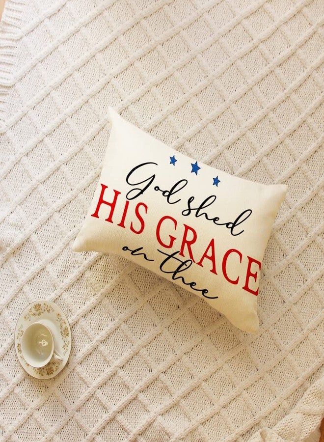 Ogiselestyle 4th of July Throw Pillow Cover, God Shed His Grace on Thee 12 x 20 Inch Patriotic Pillows Independence Memorial Day Cushion Case for Sofa Couch - Image 2