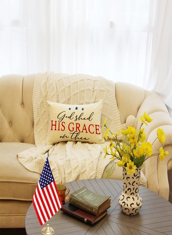 Ogiselestyle 4th of July Throw Pillow Cover, God Shed His Grace on Thee 12 x 20 Inch Patriotic Pillows Independence Memorial Day Cushion Case for Sofa Couch - Image 5