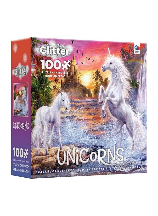 Ceaco Unicorns Glitter Unicorn Waterfall Sunset 100 Piece Jigsaw Puzzle - Image 4