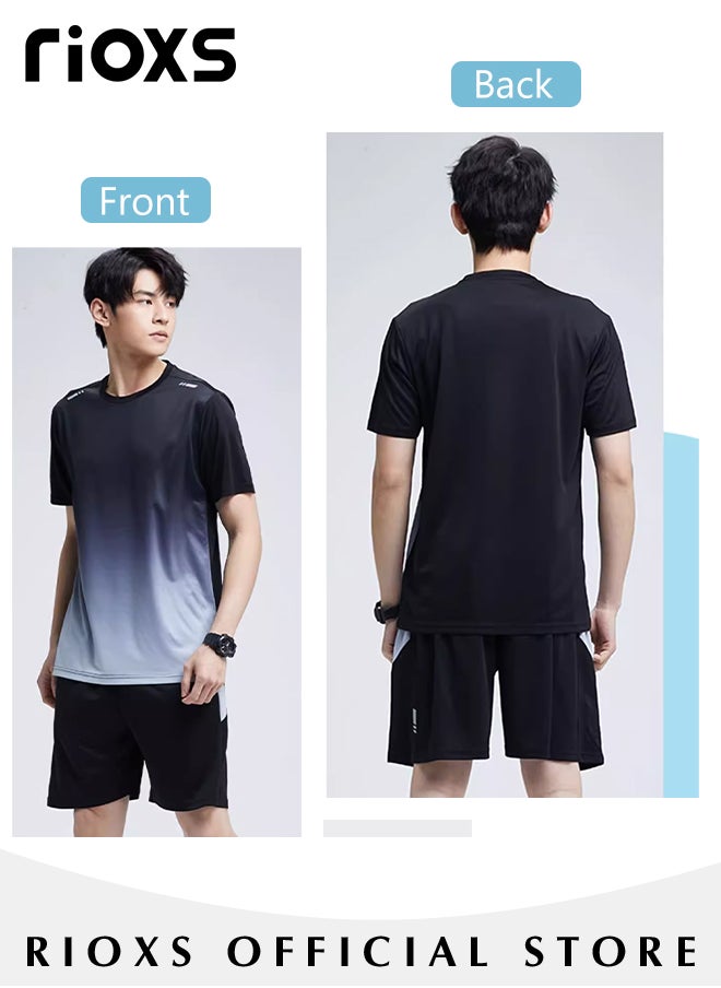 RIOXS - Men's 2-Piece Athletic Tracksuit with Gradient Color, Casual Workout Sportswear Set, Crew Neck T-shirts and Loose Leg Shorts, Great for Daily Wear and Sports - Image 1