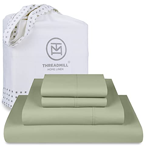 Threadmill Luxury 800 Thread Count King 100% Cotton Sheets - Sage Green Sateen Weave Bed-Sheets, Better Than Egyptian Cotton, 4 Pc Solid Soft Bed Set, Fits 16" Deep Pocket - Image 1