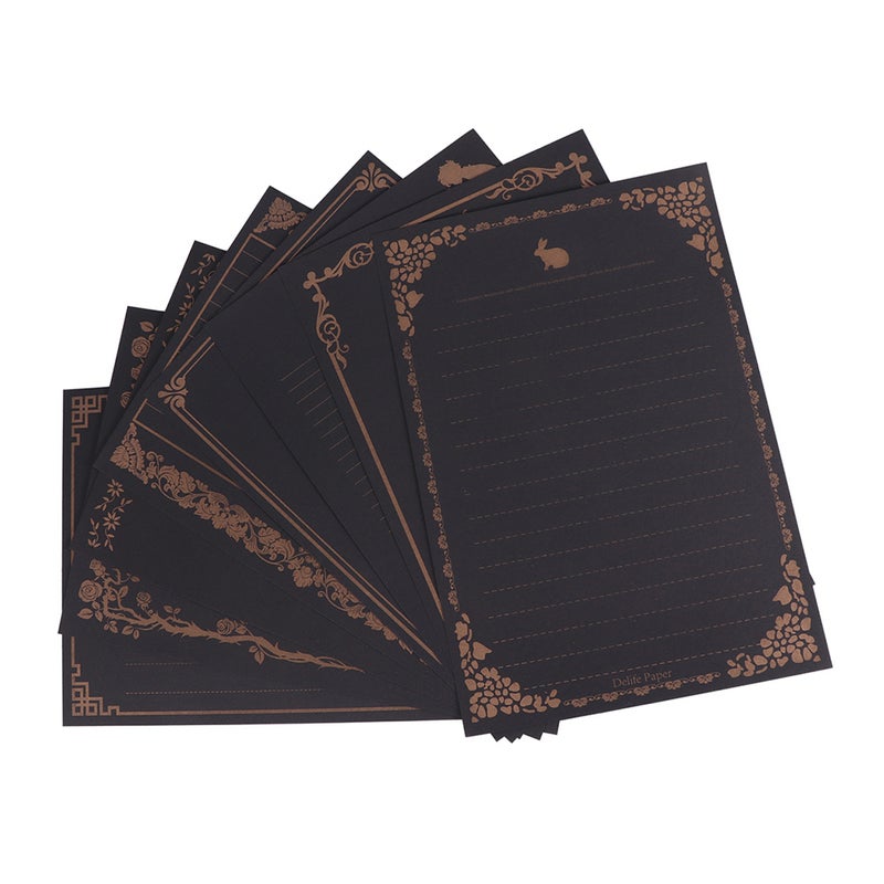 8Pcs intage Writing Paper Creative Note Paper Letter Stationery Paper for Home Office School(Black) - Image 1