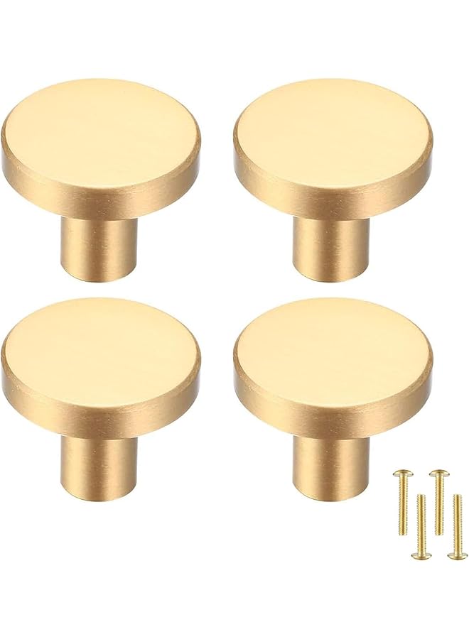 The Bros Gold Cabinet Knobs, 4 Pcs Brushed Brass Round Kitchen Cabinet Hardware Pulls Knobs Gold for Dresser Drawer Cupboard Furniture Closet Wardrobe Door Knobs Handles(20x25 mm) - Image 1