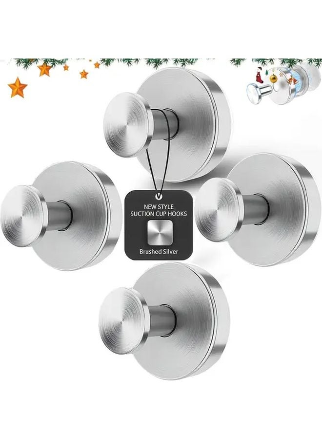 4Pcs Silvery 304 Stainless Steel Suction Cup Hooks 15lb Heavy Duty Wall Mounted - Image 1