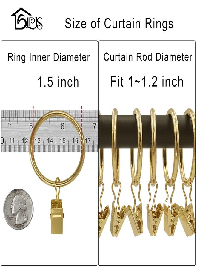 LLPJS 60 Pack Metal Curtain Rings with Clips, Curtain Clip Rings Hooks for Hanging Drapery Drapes Bows, Curtain Rod Rings 1.5 inch Interior Diameter, Gold - Image 3