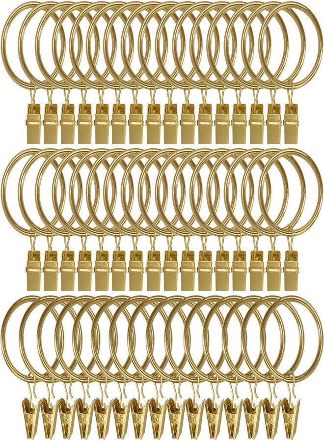 LLPJS 60 Pack Metal Curtain Rings with Clips, Curtain Clip Rings Hooks for Hanging Drapery Drapes Bows, Curtain Rod Rings 1.5 inch Interior Diameter, Gold - Image 1