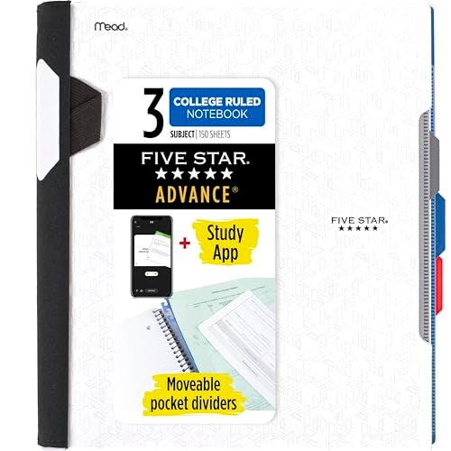 Five Star Advance Spiral Notebook + Study App, 3 Subject, College Ruled Paper, 8-1/2" x 11", 150 Sheets, Spiral Guard, Movable Tabbed Dividers, White (73142) - Image 1