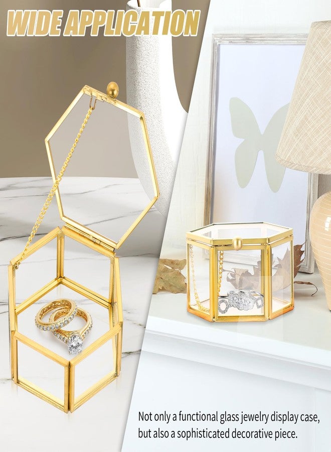 FLKQC Vintage Gold Hexagonal Transparent Jewelry Box, 3.1 x 2.5 x 1.7inch Glass Jewelry Box for Display, Decorative, Trinket Box for Rings, Earrings, Keepsakes, Clear Glass Jewelry Display Case - Image 5