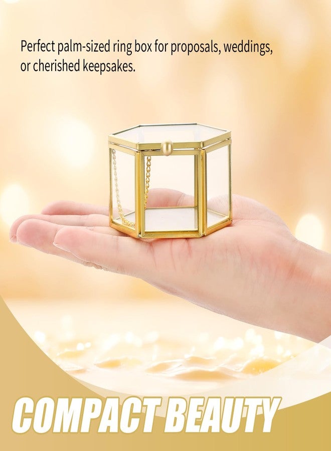 FLKQC Vintage Gold Hexagonal Transparent Jewelry Box, 3.1 x 2.5 x 1.7inch Glass Jewelry Box for Display, Decorative, Trinket Box for Rings, Earrings, Keepsakes, Clear Glass Jewelry Display Case - Image 4