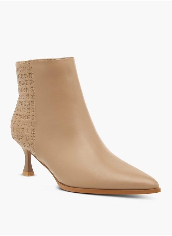 Flora Bella By Shoexpress Women Monogram Embossed Ankle Boots with Kitten Heels and Zip Closure - Image 1