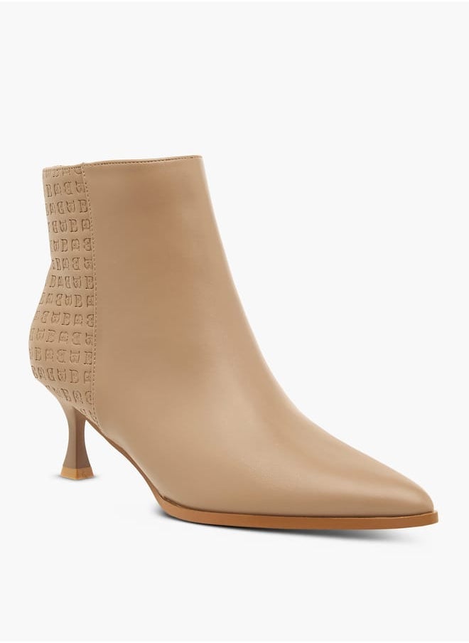 Flora Bella By Shoexpress Women Monogram Embossed Ankle Boots with Kitten Heels and Zip Closure  - Image 1