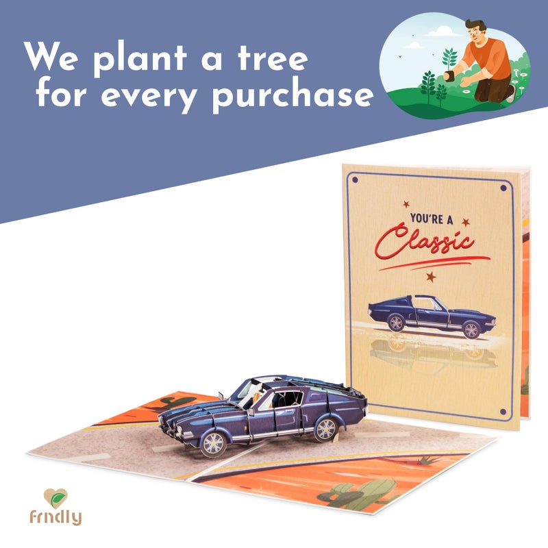 Paper Love Frndly 3D Classic Sports Car Pop Up Card, Gift for Birthday, Fathers Day, All Occasion, Handcrafted - 100% Recycled and Eco-Friendly, 8" x 6" Cover - with Note Tag - Image 5