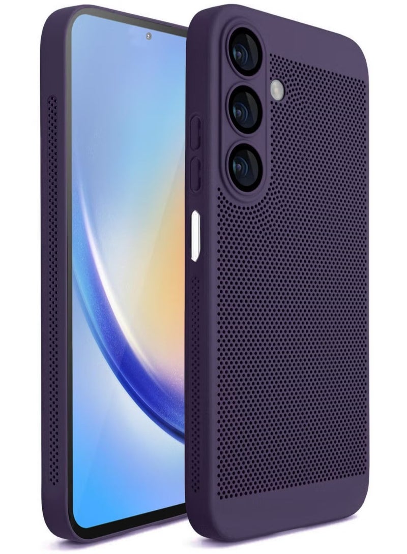 Heat Dissipation Case with Built in Camera Lens Protector Slim Fit Breathable Cooling Anti Fingerprint Hard PC Back Shockproof Cover For Samsung Galaxy A55 (Purple) - Image 1