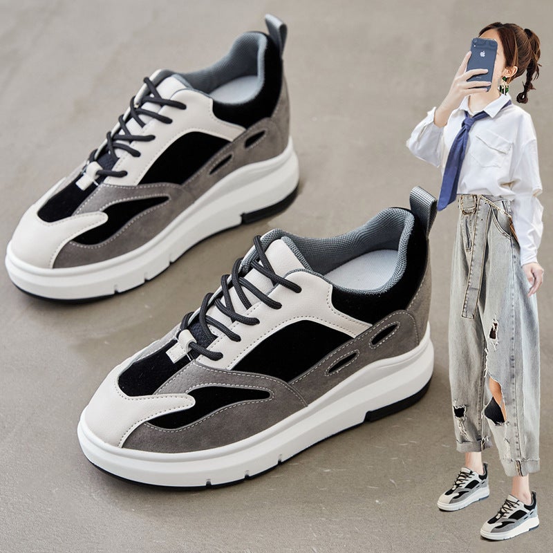 2021 Spring Thick Sole Height 8cm Korean 32 Casual 33 All-match ins Internet Celebrity 34 Small Size 6cm Panda Women's Shoes - Image 2