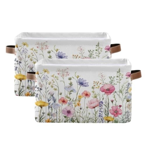 YETTASBIN Herbal Wildflowers Storage Basket 2pc Large Collapsible Toys Clothes Organizer Durable Canvas Storage Bin with Handle for Shelves Closet Laundry Home Office Decor - Image 1
