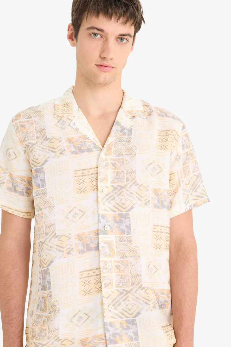 DeFacto Regular Fit Apache Neck Printed Short Sleeve Shirt