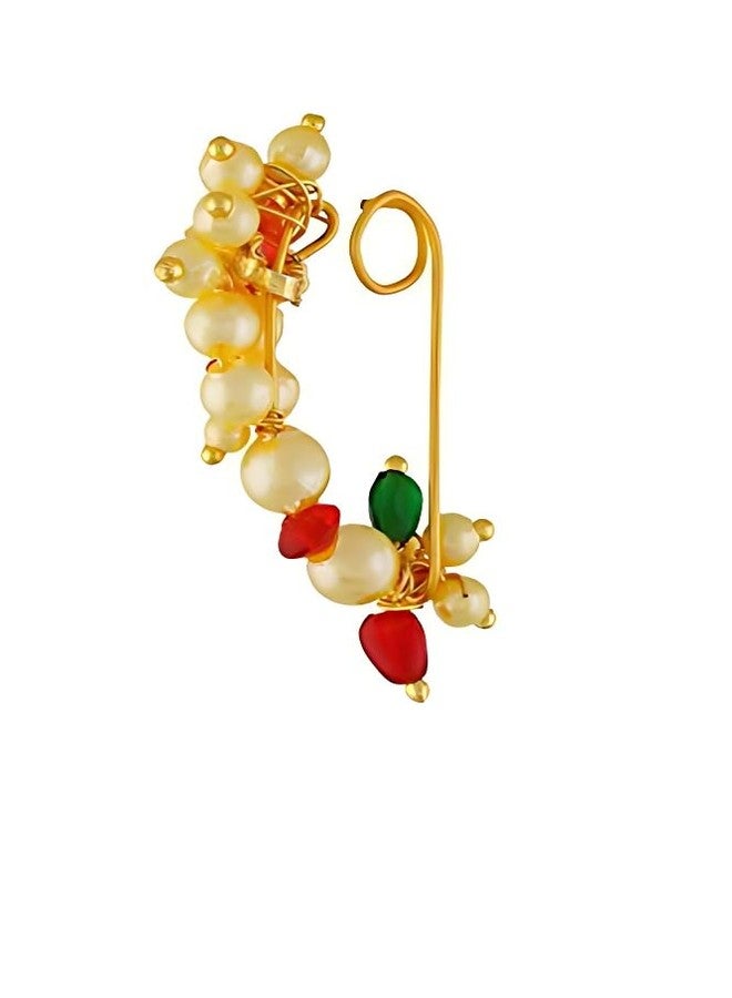Vail Creations Small Size Traditional Maharashtrian Nose ring for women without piercing Pearl Gold Plated Nath Clip On Nose Ring For Girls (Pack of 2) - Image 5