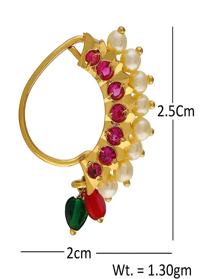 Vail Creations Small Size Traditional Maharashtrian Nose ring for women without piercing Pearl Gold Plated Nath Clip On Nose Ring For Girls (Pack of 2) - Image 3