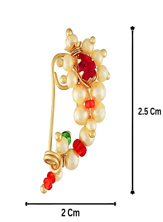 Vail Creations Small Size Traditional Maharashtrian Nose ring for women without piercing Pearl Gold Plated Nath Clip On Nose Ring For Girls (Pack of 2) - Image 2