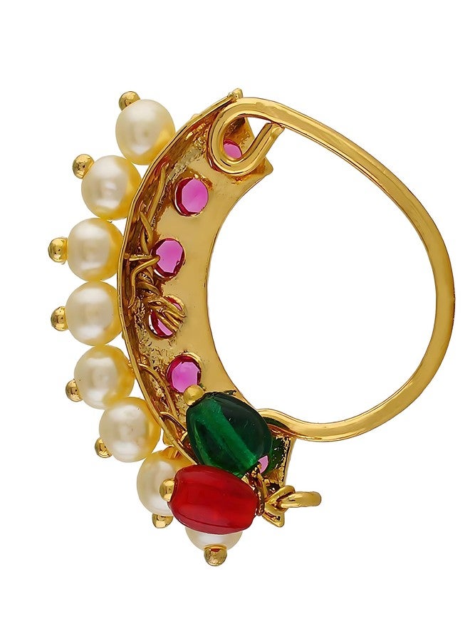 Vail Creations Small Size Traditional Maharashtrian Nose ring for women without piercing Pearl Gold Plated Nath Clip On Nose Ring For Girls (Pack of 2) - Image 4