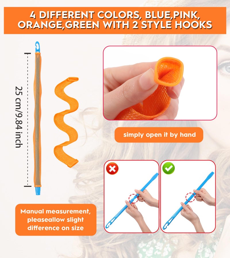 YEVYO 42 Pieces Heatless Waves Hair Curler, No Heat Damage Wavy Hair Curlers with 2 Sets of Styling Hooks, Heatless Curls for Women Girls Short Hair((4 Colors, 25cm / 9.8") - Image 4