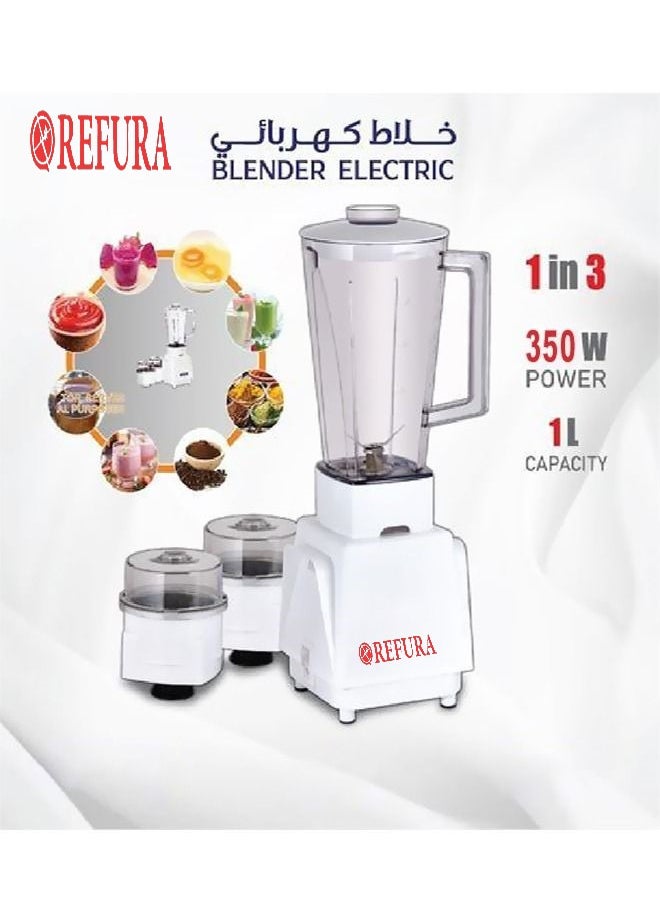 REFURA 3 In 1 Multifunctional Blender 1.5L 400W RE-242 | Stainless Steel Blades,| 1L Jar, Over Heat Protection | Coffee Grinder & Smoothie Maker |  - Image 2