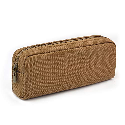 DOBMIT Pencil Pen Case, Canvas Pencil Pouch Big Capacity Pen Bag with Zipper Durable Stationary Storage Bag for Adult Students Officers-Brown - Image 1