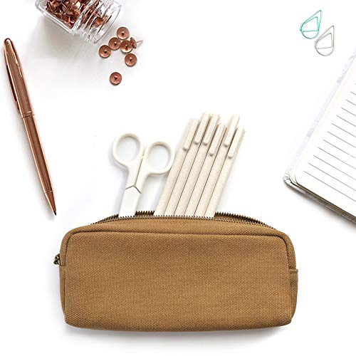 DOBMIT Pencil Pen Case, Canvas Pencil Pouch Big Capacity Pen Bag with Zipper Durable Stationary Storage Bag for Adult Students Officers-Brown - Image 5