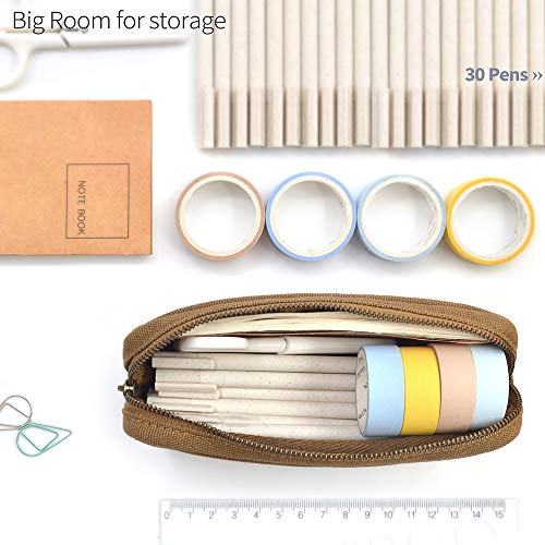 DOBMIT Pencil Pen Case, Canvas Pencil Pouch Big Capacity Pen Bag with Zipper Durable Stationary Storage Bag for Adult Students Officers-Brown - Image 2