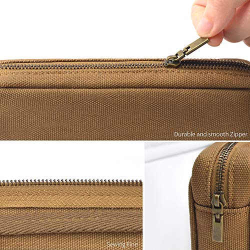 DOBMIT Pencil Pen Case, Canvas Pencil Pouch Big Capacity Pen Bag with Zipper Durable Stationary Storage Bag for Adult Students Officers-Brown - Image 4