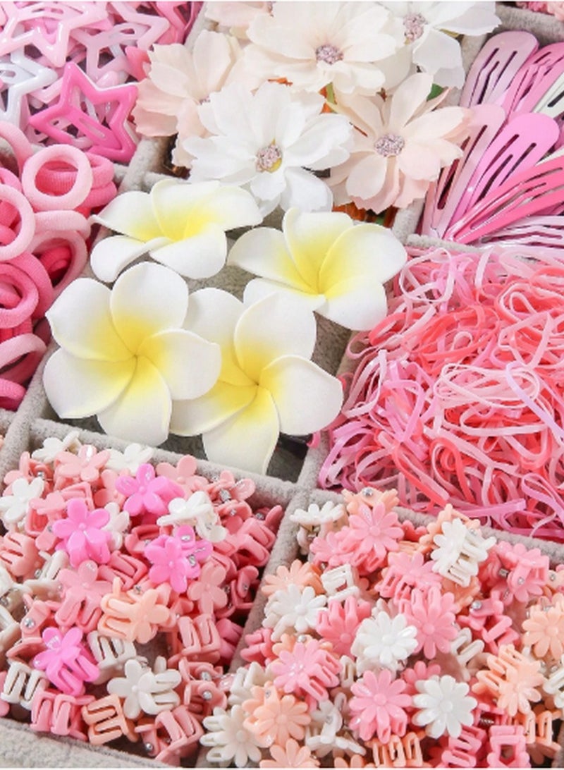 صندوق إكسسوارات شعر وردي بـ 10 حجرات – مجموعة 870 قطعة لتصفيف الشعر بأناقة - Image 3