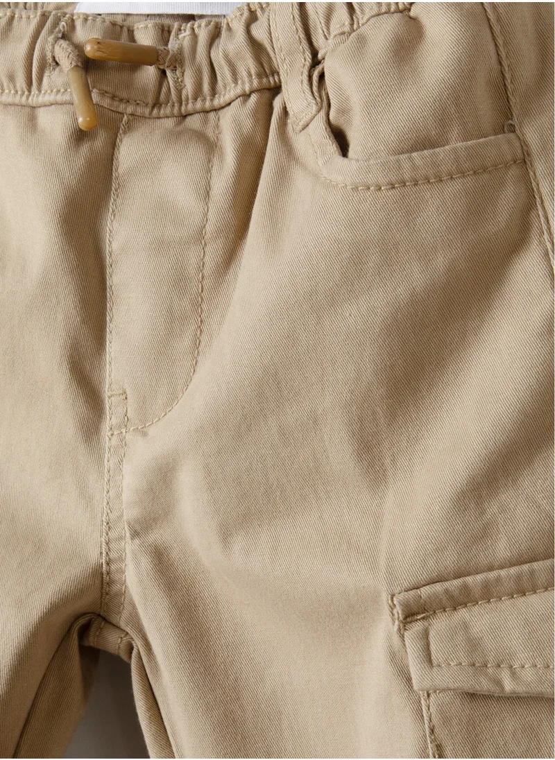 MINOTI Kids' Twill Cargo Trousers with Elastic Waist and Cuffed Ankles