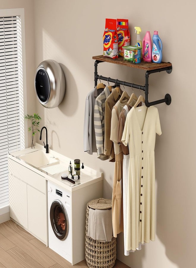 UlSpeed Clothes Rack with Top Shelf, 29.1in Industrial Pipe Wall Mounted Garment Rack, Space-Saving Display Hanging Clothes Rack, Heavy Duty Detachable Multi-Purpose Hanging Rod for Closet Storage - Image 4