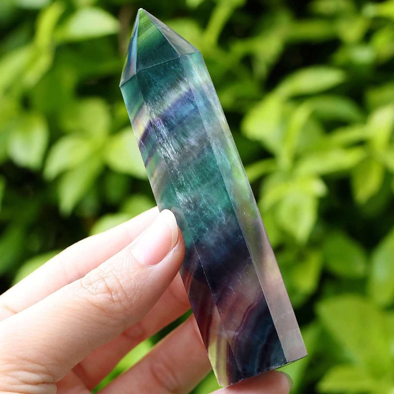 LAIDANLA LAIDANLA Fluorite Healing Crystals Wands 354 Polishing Natural Reiki Energy Wand Stone Hexagonal Point Obelisk Large Crystal Gemstones for Meditation Therapy Crystal Grid Gifts Decoration 1Pcs 