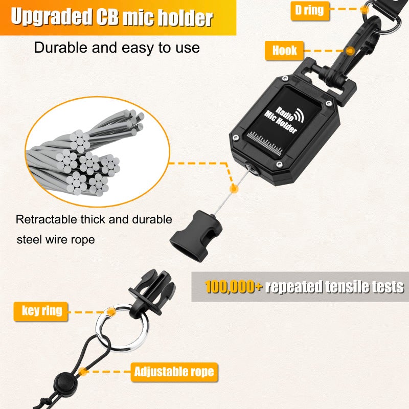 JCTRIWAY CB Mic Holder Retractable, CB Radio Mount Radio Mic Clip Hanger Holder Lanyard Tether 32" Stainless Steel Cord with Adjustable Mount Kit, D-Ring Mount with Screw, Perfect for Truck Driver - Image 2