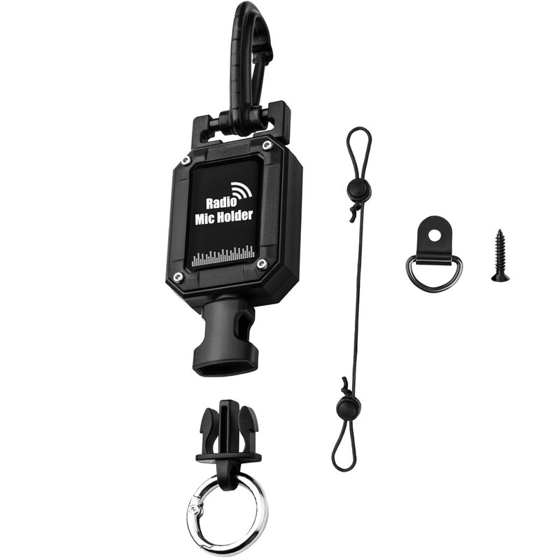JCTRIWAY CB Mic Holder Retractable, CB Radio Mount Radio Mic Clip Hanger Holder Lanyard Tether 32" Stainless Steel Cord with Adjustable Mount Kit, D-Ring Mount with Screw, Perfect for Truck Driver - Image 1
