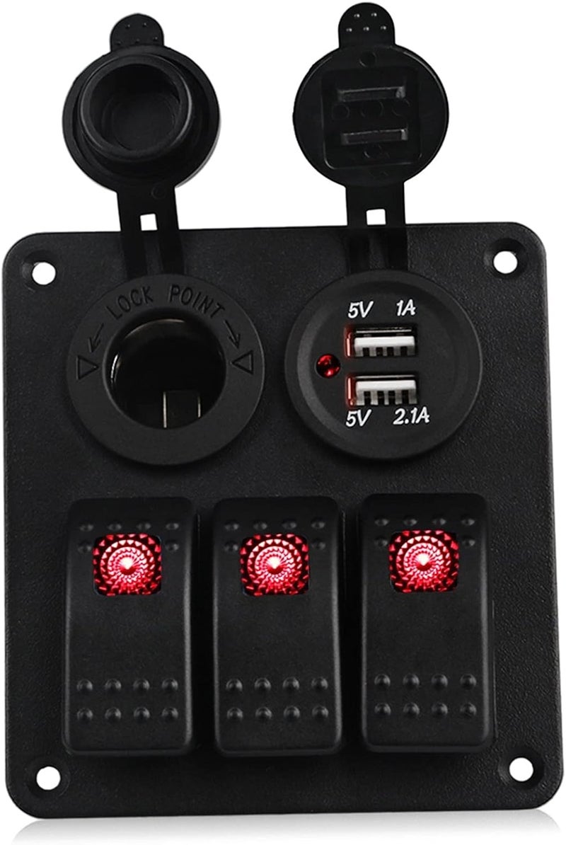 DEMULAX 3 Gang Rocker Switch Panel with Dual Charger - Image 1