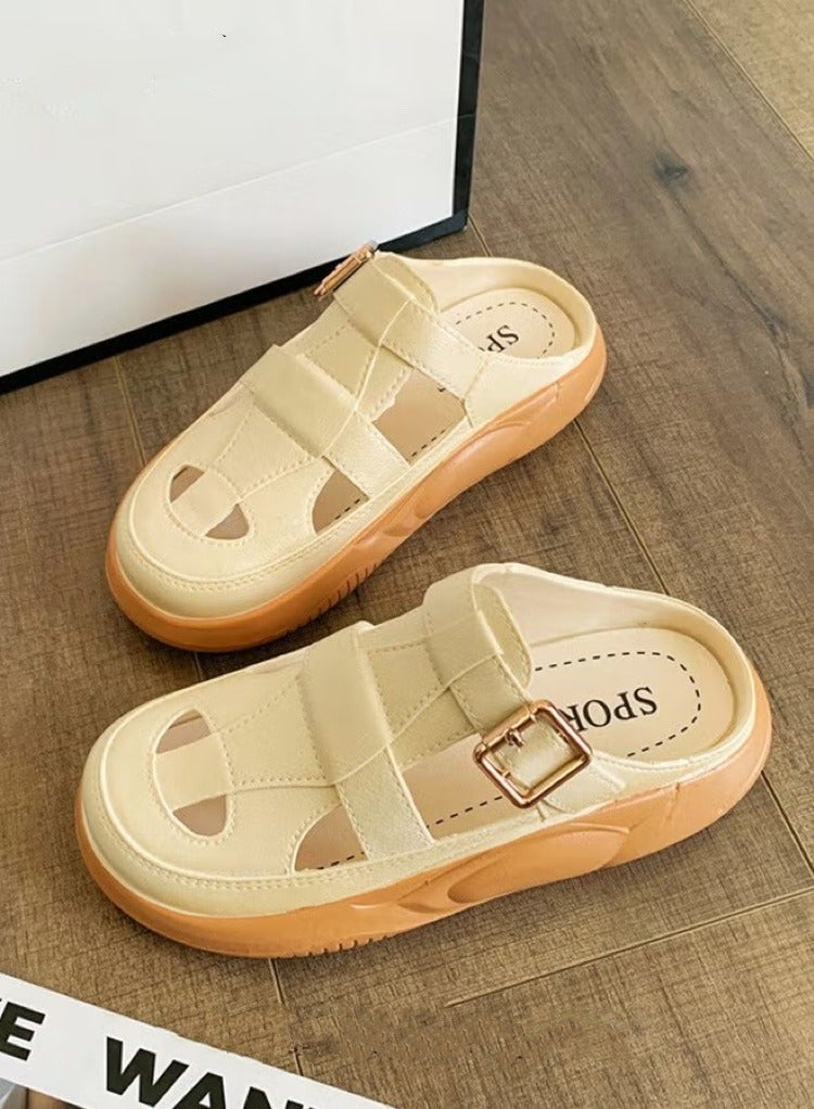 FASHION Women's Closed Toe Half Slippers Summer Slip On Lazy Half Slide Sandals Soft And Comfort Hollow Out This Solid Casual Shoes For Women Freeing Up Your Feet - Image 2