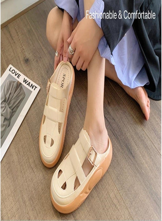 FASHION Women's Closed Toe Half Slippers Summer Slip On Lazy Half Slide Sandals Soft And Comfort Hollow Out This Solid Casual Shoes For Women Freeing Up Your Feet - Image 3