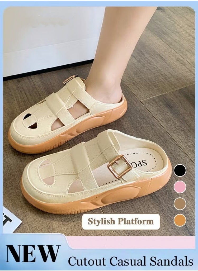 FASHION Women's Closed Toe Half Slippers Summer Slip On Lazy Half Slide Sandals Soft And Comfort Hollow Out This Solid Casual Shoes For Women Freeing Up Your Feet - Image 4