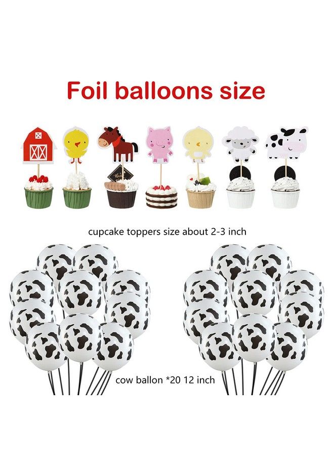 Sumind Farm Birthday Party Decorations Supplies Farm Animals Barn Backdrop Banner Farm Animals Walking Balloons Cupcake Toppers Set For Kids Farm Animals Cow Theme Party Supplies - Image 5