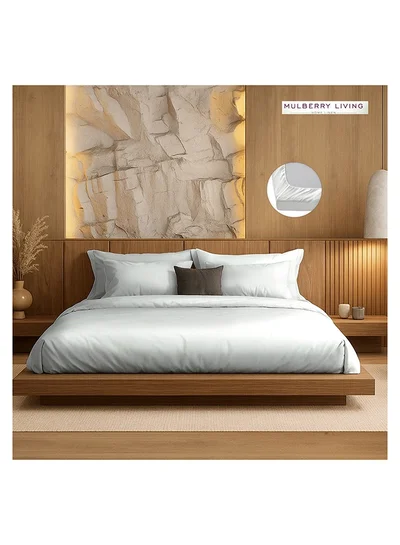 MULBERRY LIVING Polyester King Fitted Bedsheet Set-300 TC Silken Berry Art Silk Satin. 1 Sheet 180x200x30 cm / 2 Pillow Covers: 50x75 cm -Silver grey