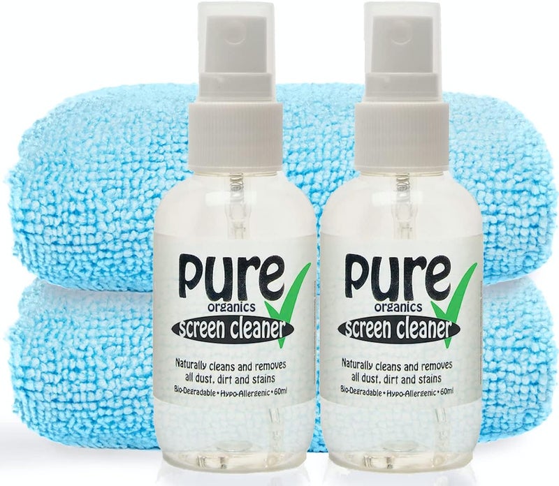 EcoPure All Natural SCREEN CLEANER KIT - by Ecopure 60ml x2. Contains only Eco-Friendly ingredients. Naturally removes all fingerprints, marks and stains to leave screens gleaming clean. - Image 1