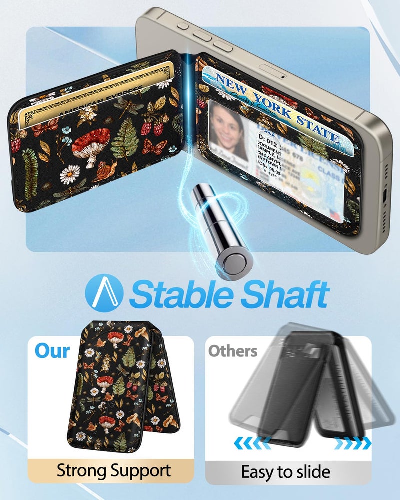 Shorogyt Compatible with Magsafe Wallet for Magnetic Fold Card Holder for Women - Cute Phone Wallet for iPhone 17/16/15/14/13/12 Series,RFID Blocking Stand Printed Leather Fit 4 Cards,Black Mogu - Image 4
