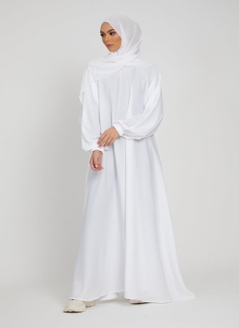 NUKHBAA Elegant White plain abaya wityh belt and Hijab-AB81  - Image 2