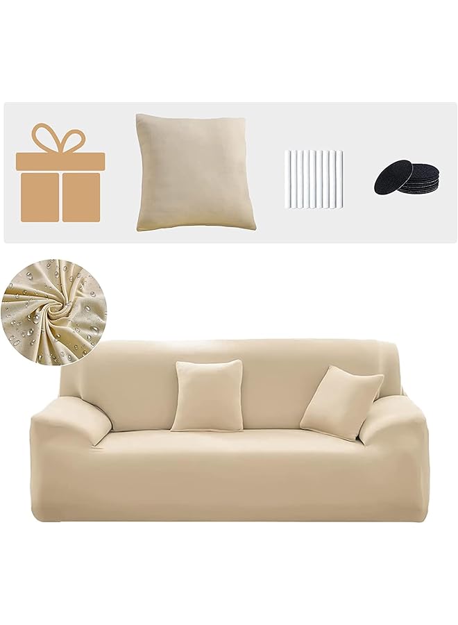 The Bros Stretch Sofa Slipcover, Elastic Fabric Fashion Printed Waterproof Armchair Loveseat Couch Living Room Sofa Covers Pet Protector Mat Cushion Cover with 1 Pillowcase(Beige, 4 seater,92" - 118") - Image 1
